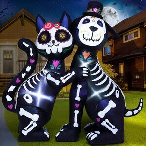 6 FT Halloween Inflatables Skeleton Black Cat and Dog Day of The Dead